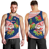 Panama Christmas Men Tank Top with Santa Claus Sea Turtles Holiday Tree and Red Blue Pattern Design - Wonder Print Shop