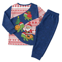 Panama Christmas Pajama Set with Santa Claus Sea Turtles Holiday Tree and Red Blue Pattern Design - Wonder Print Shop