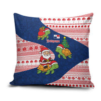 Panama Christmas Pillow Cover with Santa Claus Sea Turtles Holiday Tree and Red Blue Pattern Design - Wonder Print Shop