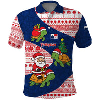 Panama Christmas Polo Shirt with Santa Claus Sea Turtles Holiday Tree and Red Blue Pattern Design - Wonder Print Shop