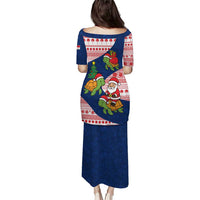 Panama Christmas Puletasi with Santa Claus Sea Turtles Holiday Tree and Red Blue Pattern Design - Wonder Print Shop