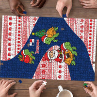 Panama Christmas Puzzle with Santa Claus Sea Turtles Holiday Tree and Red Blue Pattern Design - Wonder Print Shop