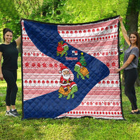 Panama Christmas Quilt with Santa Claus Sea Turtles Holiday Tree and Red Blue Pattern Design - Wonder Print Shop