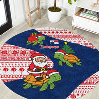Panama Christmas Round Carpet with Santa Claus Sea Turtles Holiday Tree and Red Blue Pattern Design - Wonder Print Shop