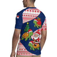 Panama Christmas Rugby Jersey with Santa Claus Sea Turtles Holiday Tree and Red Blue Pattern Design - Wonder Print Shop