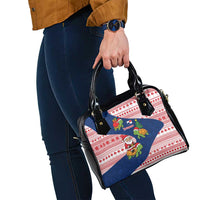 Panama Christmas Shoulder Handbag with Santa Claus Sea Turtles Holiday Tree and Red Blue Pattern Design - Wonder Print Shop