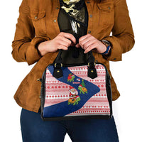 Panama Christmas Shoulder Handbag with Santa Claus Sea Turtles Holiday Tree and Red Blue Pattern Design - Wonder Print Shop