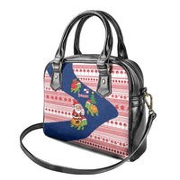 Panama Christmas Shoulder Handbag with Santa Claus Sea Turtles Holiday Tree and Red Blue Pattern Design - Wonder Print Shop