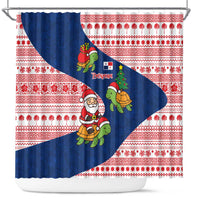 Panama Christmas Shower Curtain with Santa Claus Sea Turtles Holiday Tree and Red Blue Pattern Design - Wonder Print Shop