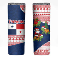 Panama Christmas Skinny Tumbler with Santa Claus Sea Turtles Holiday Tree and Red Blue Pattern Design - Wonder Print Shop