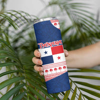 Panama Christmas Skinny Tumbler with Santa Claus Sea Turtles Holiday Tree and Red Blue Pattern Design - Wonder Print Shop