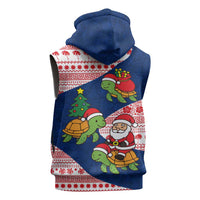 Panama Christmas Sleeveless Zip Hoodie with Santa Claus Sea Turtles Holiday Tree and Red Blue Pattern Design - Wonder Print Shop