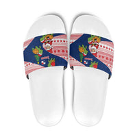Panama Christmas Slide Sandals with Santa Claus Sea Turtles Holiday Tree and Red Blue Pattern Design - Wonder Print Shop