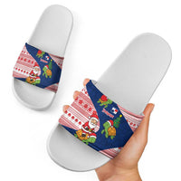 Panama Christmas Slide Sandals with Santa Claus Sea Turtles Holiday Tree and Red Blue Pattern Design - Wonder Print Shop