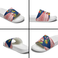 Panama Christmas Slide Sandals with Santa Claus Sea Turtles Holiday Tree and Red Blue Pattern Design - Wonder Print Shop