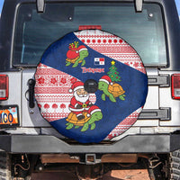 Panama Christmas Spare Tire Cover with Santa Claus Sea Turtles Holiday Tree and Red Blue Pattern Design - Wonder Print Shop