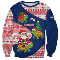 Panama Christmas Sweatshirt with Santa Claus Sea Turtles Holiday Tree and Red Blue Pattern Design - Wonder Print Shop