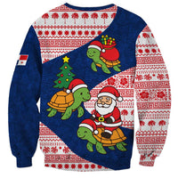 Panama Christmas Sweatshirt with Santa Claus Sea Turtles Holiday Tree and Red Blue Pattern Design - Wonder Print Shop