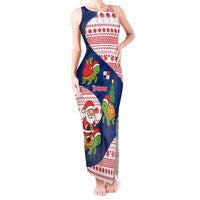 Panama Christmas Tank Maxi Dress with Santa Claus Sea Turtles Holiday Tree and Red Blue Pattern Design - Wonder Print Shop