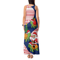 Panama Christmas Tank Maxi Dress with Santa Claus Sea Turtles Holiday Tree and Red Blue Pattern Design - Wonder Print Shop