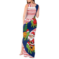Panama Christmas Tank Maxi Dress with Santa Claus Sea Turtles Holiday Tree and Red Blue Pattern Design - Wonder Print Shop