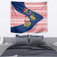 Panama Christmas Tapestry with Santa Claus Sea Turtles Holiday Tree and Red Blue Pattern Design - Wonder Print Shop