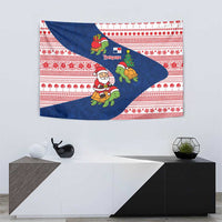 Panama Christmas Tapestry with Santa Claus Sea Turtles Holiday Tree and Red Blue Pattern Design - Wonder Print Shop