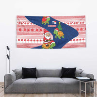 Panama Christmas Tapestry with Santa Claus Sea Turtles Holiday Tree and Red Blue Pattern Design - Wonder Print Shop