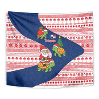 Panama Christmas Tapestry with Santa Claus Sea Turtles Holiday Tree and Red Blue Pattern Design - Wonder Print Shop