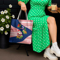 Panama Christmas Tote Bag with Santa Claus Sea Turtles Holiday Tree and Red Blue Pattern Design - Wonder Print Shop