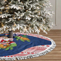 Panama Christmas Tree Skirt with Santa Claus Sea Turtles Holiday Tree and Red Blue Pattern Design - Wonder Print Shop