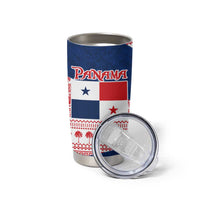 Panama Christmas Tumbler Cup with Santa Claus Sea Turtles Holiday Tree and Red Blue Pattern Design - Wonder Print Shop