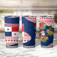 Panama Christmas Tumbler Cup with Santa Claus Sea Turtles Holiday Tree and Red Blue Pattern Design - Wonder Print Shop