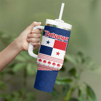 Panama Christmas Tumbler With Handle with Santa Claus Sea Turtles Holiday Tree and Red Blue Pattern Design - Wonder Print Shop