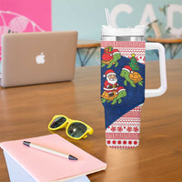 Panama Christmas Tumbler With Handle with Santa Claus Sea Turtles Holiday Tree and Red Blue Pattern Design - Wonder Print Shop
