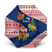 Panama Christmas Umbrella with Santa Claus Sea Turtles Holiday Tree and Red Blue Pattern Design - Wonder Print Shop