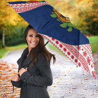 Panama Christmas Umbrella with Santa Claus Sea Turtles Holiday Tree and Red Blue Pattern Design - Wonder Print Shop