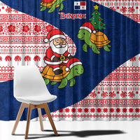 Panama Christmas Window Curtain with Santa Claus Sea Turtles Holiday Tree and Red Blue Pattern Design - Wonder Print Shop