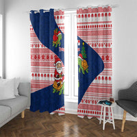 Panama Christmas Window Curtain with Santa Claus Sea Turtles Holiday Tree and Red Blue Pattern Design - Wonder Print Shop