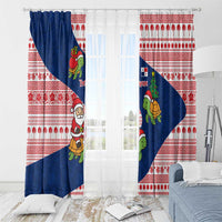 Panama Christmas Window Curtain with Santa Claus Sea Turtles Holiday Tree and Red Blue Pattern Design - Wonder Print Shop