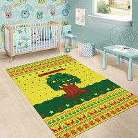 Senegal Christmas Area Rug with Yellow-Green-Red Design, Baobab Tree, and National Coat of Arms Motif - Wonder Print Shop