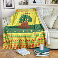 Senegal Christmas Blanket with Yellow-Green-Red Design, Baobab Tree, and National Coat of Arms Motif - Wonder Print Shop