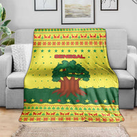 Senegal Christmas Blanket with Yellow-Green-Red Design, Baobab Tree, and National Coat of Arms Motif - Wonder Print Shop