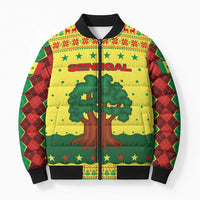 Senegal Christmas Bomber Puffer Jacket with Yellow-Green-Red Design, Baobab Tree, and National Coat of Arms Motif - Wonder Print Shop