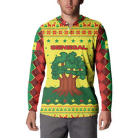 Senegal Christmas Button Sweatshirt with Yellow-Green-Red Design, Baobab Tree, and National Coat of Arms Motif - Wonder Print Shop