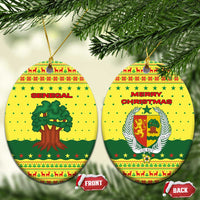 Senegal Christmas Ceramic Ornament with Yellow-Green-Red Design, Baobab Tree, and National Coat of Arms Motif - Wonder Print Shop