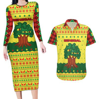 Senegal Christmas Couples Matching Long Sleeve Bodycon Dress and Hawaiian Shirt with Yellow-Green-Red Design, Baobab Tree, and National Coat of Arms Motif - Wonder Print Shop