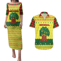 Senegal Christmas Couples Matching Puletasi and Hawaiian Shirt with Yellow-Green-Red Design, Baobab Tree, and National Coat of Arms Motif - Wonder Print Shop
