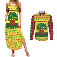 Senegal Christmas Couples Matching Summer Maxi Dress and Long Sleeve Button Shirt with Yellow-Green-Red Design, Baobab Tree, and National Coat of Arms Motif - Wonder Print Shop