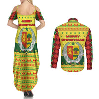 Senegal Christmas Couples Matching Summer Maxi Dress and Long Sleeve Button Shirt with Yellow-Green-Red Design, Baobab Tree, and National Coat of Arms Motif - Wonder Print Shop